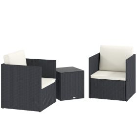 3 Piece Patio Furniture Set with Washable Cushions, Adjustable Feet, and Glass Coffee Table for Garden, Balcony, Black