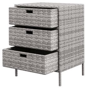 Rattan Storage Cabinet PE Wicker Pool Caddy Organizer Outdoor Towel Rack 3 Drawers Gray