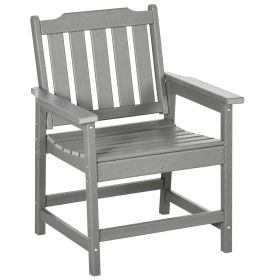 Outdoor Dining Chair Plastic Patio Armchair with Armrests Slatted Back Gray for Lawn Garden Poolside