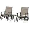 3-Piece Gliding Chair & Tea Table Set, Outdoor 2 Rocker Seats with Steel Frame, Tempered Glass Tabletop, Garden Patio Furniture, Grey