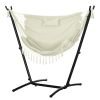 Outdoor Hammock Chair with Stand, Swing Hanging Lounge, Cream White with Side Pocket & Headrest