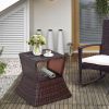 Rattan Wicker Patio Side Table with Umbrella Hole 2 Tier Storage All-Weather Garden Furniture Mixed Brown