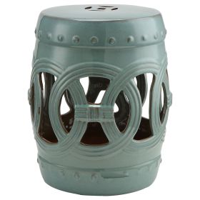 Ceramic Side Table Stool Antique Blue Knotted Ring Design Glazed Durable Material