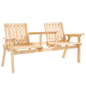 Garden Loveseat with Umbrella Hole Middle Table Natural Wood Tone