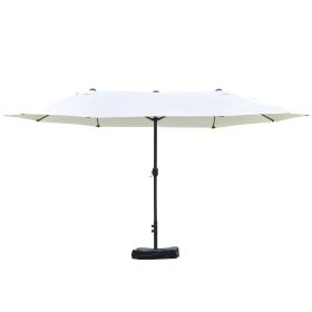 15ft Patio Umbrella with Base, Rectangular, Double-Canopy, UV-Blocking, Easy Crank, Beige
