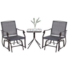3 Pcs Outdoor Glider Swing, with Coffee Table Bistro Set, Breathable Mesh Fabric, Supports Up to 352 lbs., for Garden, Gray