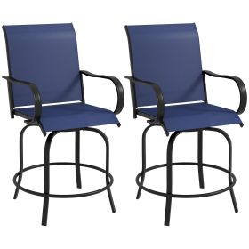 Outdoor Bar Stools Set of 2 with 360 Swivel for Deck Parties Bar Height, Navy Blue