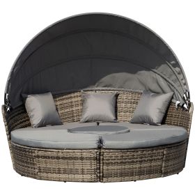 Convertible Oasis: 4PC Rattan Patio Set with Adjustable Canopy Daybed & Sectional Sofa