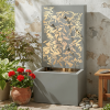 30.71"H Light Gray Metal Leaf Cutout Outdoor Water Wall Fountain with LED Lights, Modern Waterfall Feature for Patio Garden Backyard Decor