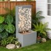 30.71"H Light Gray Metal Leaf Cutout Outdoor Water Wall Fountain with LED Lights, Modern Waterfall Feature for Patio Garden Backyard Decor