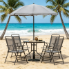 Gray 6 Piece Patio Dining Set for 4 with Umbrella round Glass Table And 4 Folding Chairs Garden Outdoor Furniture