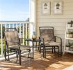 Brown Outdoor Patio Glider Chairs Set with Coffee Table 2-Seat Rocking Chair Swing And Breathable Sling for Backyard Garden Porch