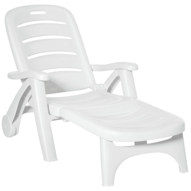 Outdoor Chaise Lounge, 5 Level Adjustable Backrest Lounge Chair with Wheels, Folding Tanning Chair for Pool, Beach, Patio, Garden, White