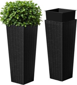 24" Resin Tall Planters for Outdoor Plants Set of 2, Large Taper Outdoor Planter Pots with 4 Drainage Holes, Without Trays