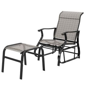 Outdoor Glider with Ottoman, Patio Glider Chair Set with High Back, Wide Seat for Porch, Garden, Backyard, Gray