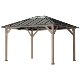 10' x 12' Hardtop Gazebo with Galvanized Steel Roof, UPF50+ Wood Permanent Pavilion with Clear Roof Top, Light Walnut