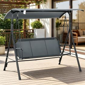 3-Person Outdoor Porch Swing with Stand Adjustable Tilt Canopy Comfortable Bench-Style Seat Gray Steel Frame for Patio