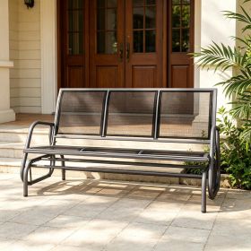 3-Person Outdoor Patio Glider Bench Porch Swinging Chair with Breathable Mesh Fabric Metal Frame Black