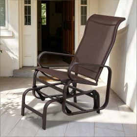 Brown 1-Person Outdoor Glider Swing Single Rocker with Ergonomic Head Support Lightweight Metal Mesh Construction Supports up to 352 Lbs for Back