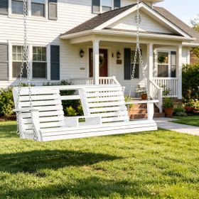 White 3-Seater Wooden Porch Swing Patio Swing Bench with Folding Coffee Table Cup Holders And Chains Included 440lbs Weight Capacity