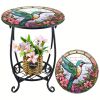 14 Inch Round Mosaic Side Table, Hummingbird Outdoor Patio Table, Decorative Garden Accent Table for Porch, Backyard, Lawn