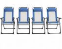Blue Set of 4 Folding Patio Chairs with Adjustable Sling Back Removable Headrest And Armrest for Garden Backyard Lawn Camping