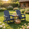 Set of 2 HDPE Adirondack Chairs with Cup Holder Wooden Texture for Patio Outdoor Garden Furniture