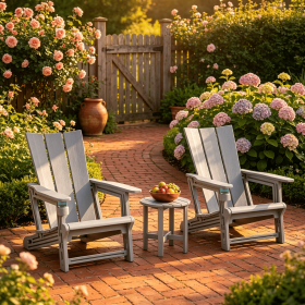Set of 2 Outdoor Adirondack Chairs with Cup Holder Comfortable Garden Furniture for Backyard Patio Lawn