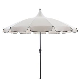 9ft Outdoor Round Market Patio Umbrella with Off-White Canopy and Black Trim