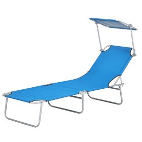 Outdoor Pool Chaise Lounge Chair, Folding Tanning Chair with Sun Shade, Blue