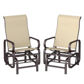 Gliding Lounger Chair Set of 2, Single Rockers with Lightweight Metal & Mesh Construction, Khaki