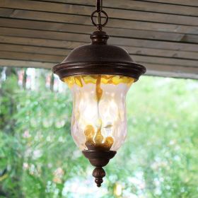 19"(H) Rustic Outdoor Hanging Lantern, Weatherproof Vintage Pendant Light with Clear Glass Shade, Waterproof Exterior Lighting Fixture for Porch
