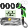25FT Heavy Duty 304 Stainless Steel Garden Hose with 10-Pattern Spray Nozzle, Flexible Kink-Free Metal Water Hose with Brass Fittings for Lawn, Patio