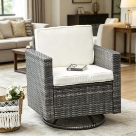 Cream White Outdoor Swivel Rocker PE Wicker Dining Chair 360 Degree Swivel Patio Glider with Cushions for Backyard Lawn Garden Deck Porch Steel F