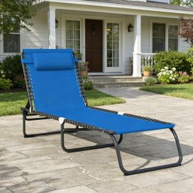Foldable Chaise Lounge 4-Position Reclining Back Trifold Portable Breathable Mesh Navy Blue for Poolside Camping Hiking
