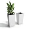 Pack of 2 Square Planter 22-Inch High Faux Rattan Design Flower Pot with Automatic Watering System for Porch, Patio, Backyard