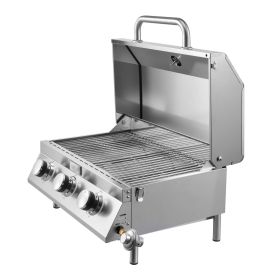 Tabletop Gas Grill, 3-Burner Stainless Steel Portable Propane Grill, with Built-in Thermometer, Travel Locks, Weatherproof Lid, 22,500 BTU Total