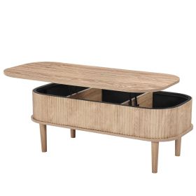 39.4 in Lift Top Coffee Table, Fluted Oval Coffee Table with 3 Hidden Compartment, Mid Century Wooden Oval Center Desk with Storage