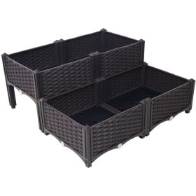 4 Piece Raised Garden Bed with Legs, Self-Watering Planter Box Raised Bed to Grow Flowers, Herbs & Vegetables, Brown