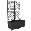 Poly Rattan Brown Trellis Raised Bed with Drainage Plug - 2 Removable Pots with Large Flower Boxes - Built-in Support for Climbing Plants - Outdoor Pa