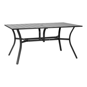 Outdoor Patio Dining Table, 59 inch Long Rectangular Metal Steel Slat Backyard Bistro Tables for 4-6, with 1.5 in Umbrella Hole