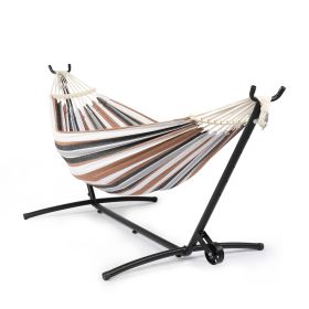 Double Hammock with Spreader Bar & Heavy-Duty 9ft Steel Wheel Stand, Brazilian Hammock Set, Portable Hammock with Stand for Outside, Backyard, Camping