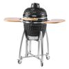 Charcoal Smoker and Grill, 18" Kamado Charcoal BBQ Smoker, Movable Ceramic Barbecue Grill with 4 Wheels (2 Lockable), Built-in Thermometer