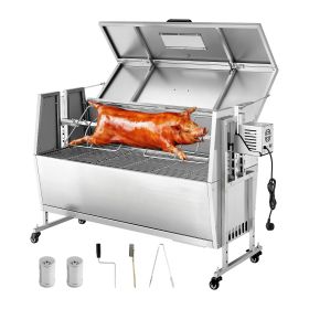 Rotisserie Grill, 38W BBQ Outdoor Pig & Lamb Spit Roaster, Charcoal Spit Roaster with 132 LBS Capacity, Wheels & 4-Level Height