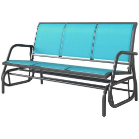 3-Person Outdoor Patio Glider Bench, Porch Glider Swing with 3 Seats, Breathable Mesh Fabric, Metal Frame, Blue