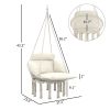Hammock Swing Chair, Macrame Hanging Chair with Large Cushion, Chain, Steel Frame for Indoor Outdoor Use, Cream White