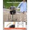 Charcoal Smoker and Grill, 18" Kamado Charcoal BBQ Smoker, Movable Ceramic Barbecue Grill with 4 Wheels (2 Lockable), Built-in Thermometer