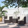 3 Piece Patio Furniture Set with Washable Cushions, Adjustable Feet, and Glass Coffee Table for Garden, Balcony, Brown
