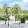 Hammock Swing Chair, Macrame Hanging Chair with Large Cushion, Chain, Steel Frame for Indoor Outdoor Use, Cream White
