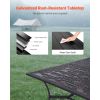 Outdoor Patio Dining Table, 59 inch Long Rectangular Metal Steel Slat Backyard Bistro Tables for 4-6, with 1.5 in Umbrella Hole